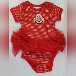 Two Feet Ahead Ohio State Baby Girl Red Polka Dot w/ Tutu One Piece 12M - EUC